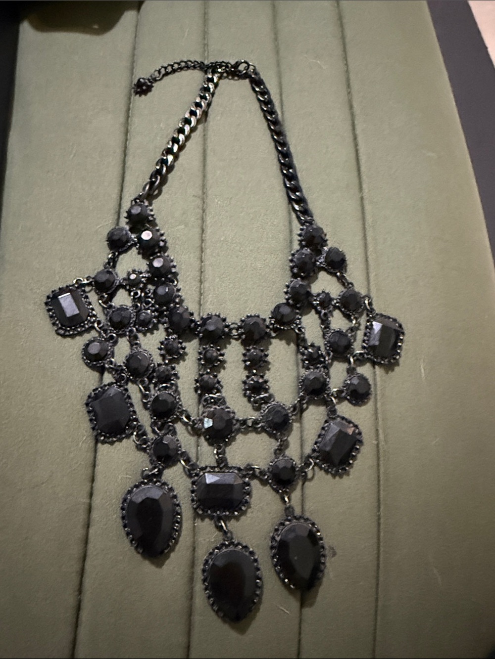 bebe Black Multi-Tier Gem Statement Necklace